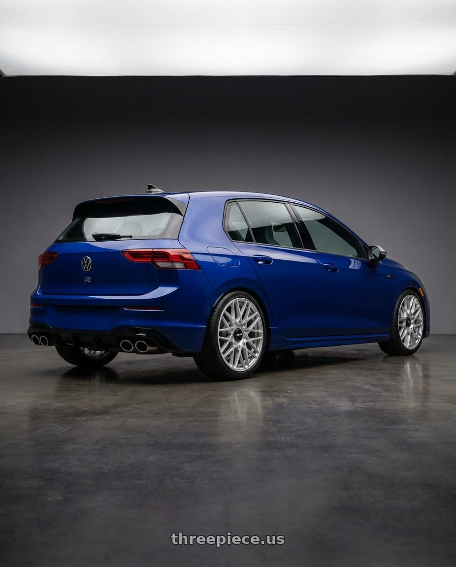 2026 Volkswagen Golf r with Rotiform 1PC R167 BLQ-C 5X112 19X8.5 +45 SILVER wheels rear three quarter view square tires