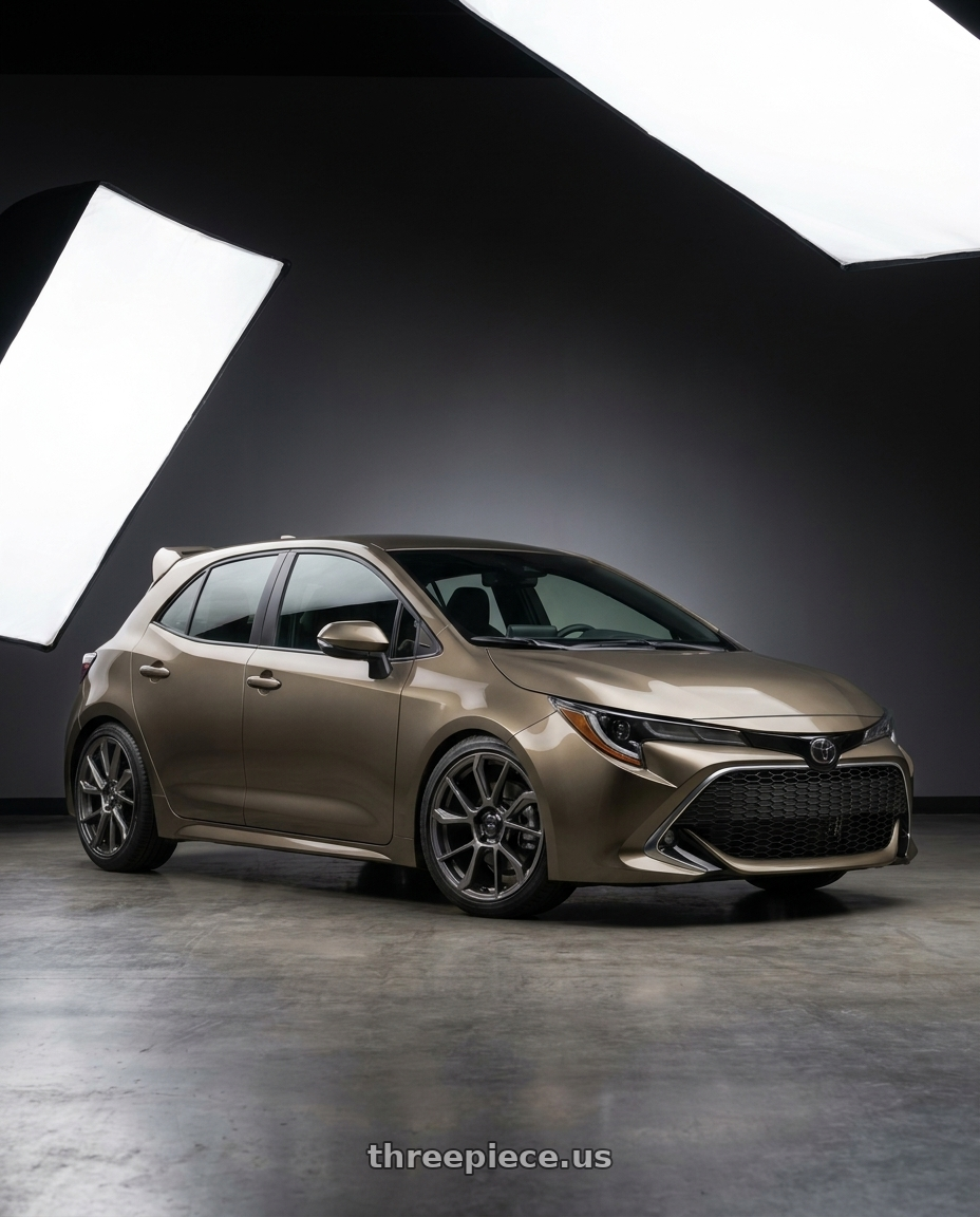 2019 Corolla Hatch Xse Oxidize Bronze With Spoiler with Konig Ampliform 5x100 18x8.5+44 Dark Metallic Graphite wheels