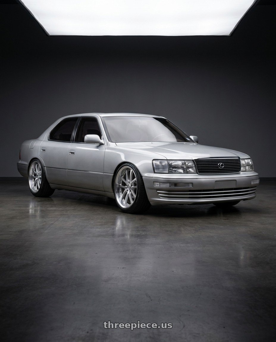 1994 Lexus Ls400 with Vors AR5 5x114.3 19x9.5 +35 Silver Machine Face Lip Chrome Rivet wheels