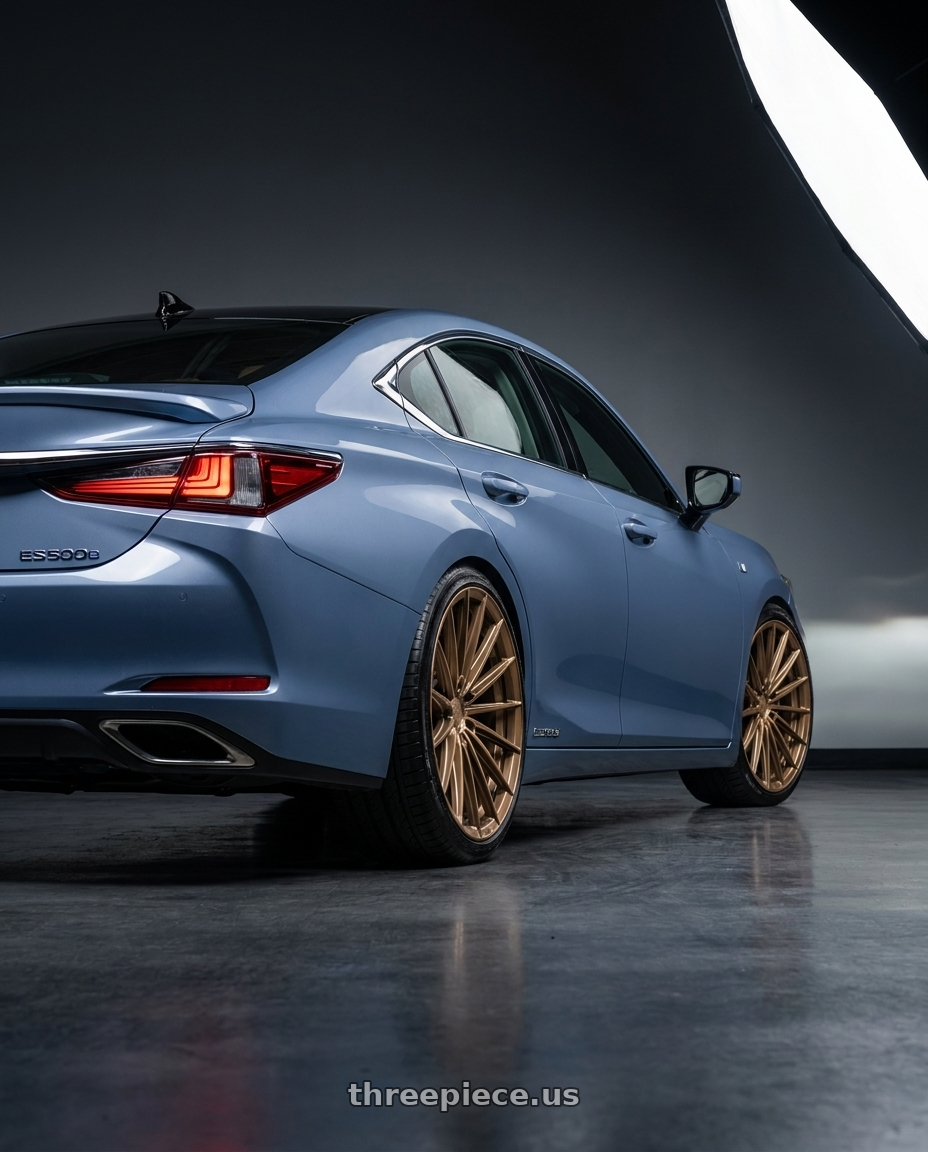 2027 LEXUS ES500e with VOSSEN HFX-4 6X139.7 22x9.5 +20 SATIN BRONZE wheels rear three quarter view slight stretch tires