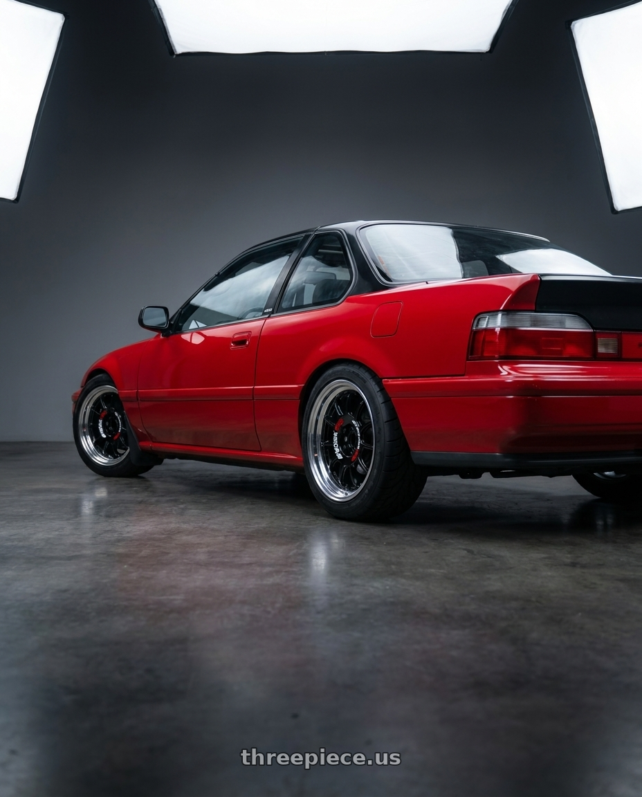 1991 Honda prelude  with Work Emotion Rs11 2p 4x100 16x7 30 black wheels rear three quarter view meaty tires