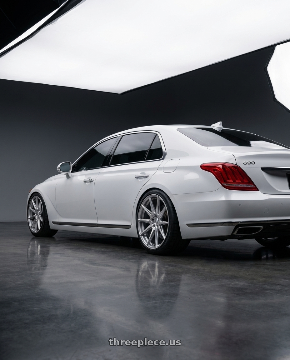 2018 genesis g90 with ADV.1 ADV5.0 5x112 19x8.5 +45 Platinum wheels rear three quarter view square tires