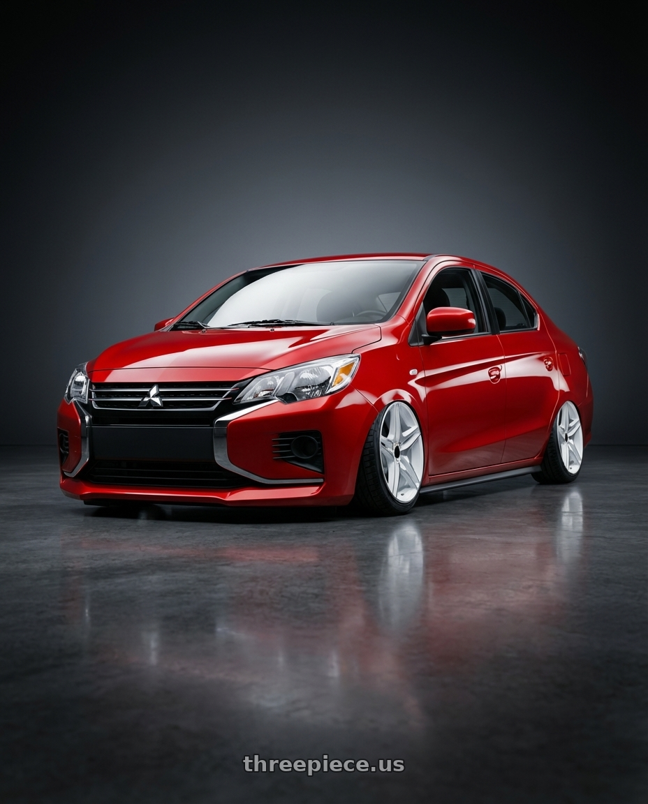 2024 mitsubishi mirage g4 red with REPLICA WHEELS R5055 5x112 20x9.5+35 WHITE / MACHINED wheels