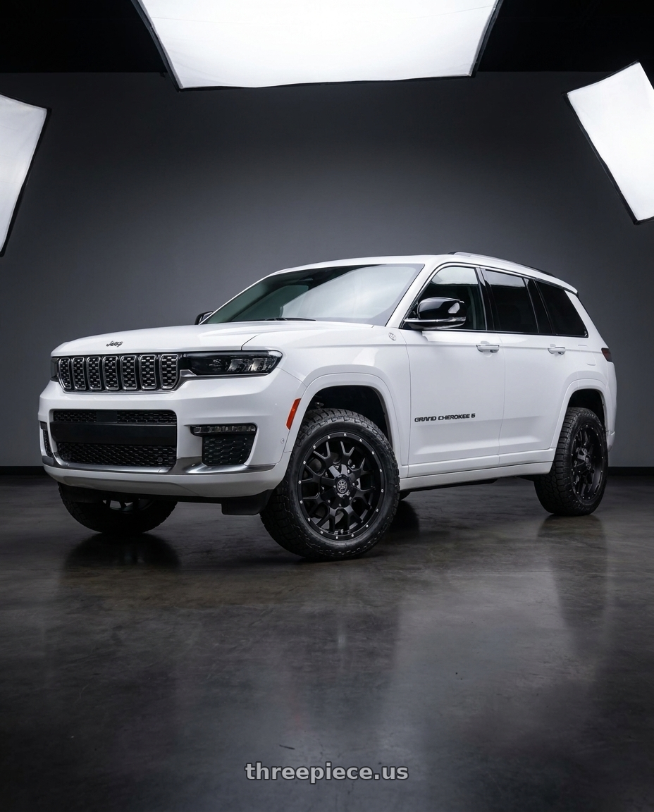 2021 Jeep Grand Cherokee Overland with Mayhem Warrior 8015 5x127/5x139.7 20x9+0 Matte Black wheels