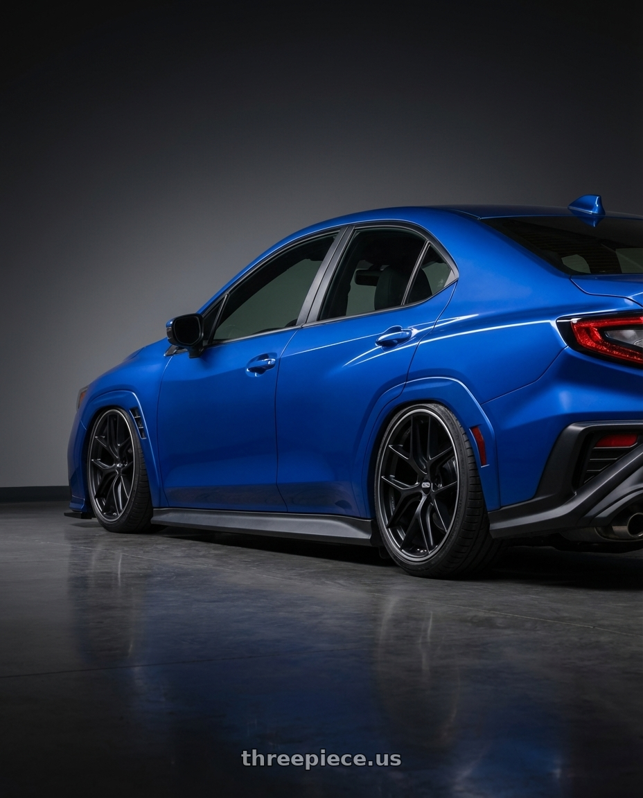 2024 Subaru WRX with BBS CC-R 5x114.3 19x8.5+30 Satin Black wheels rear three quarter view slight stretch tires