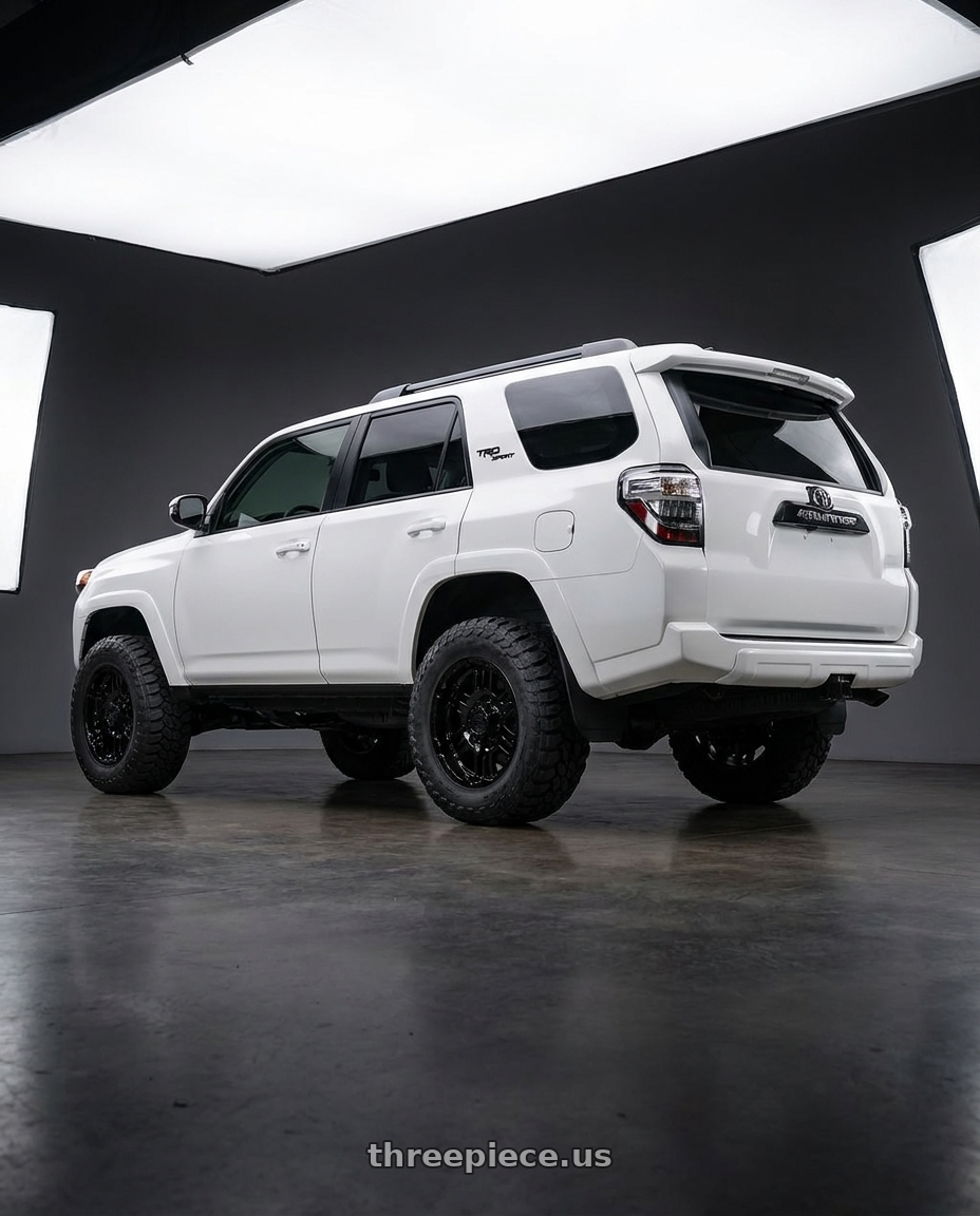 2022 Toyota 4Runner with Gear Off Road 713B 6x139.7 20x9 +10 Gloss Black wheels rear three quarter view meaty tires