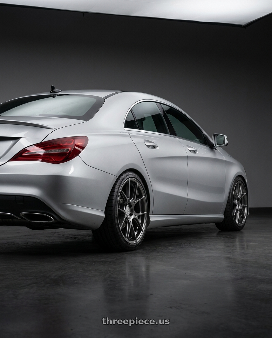 2016 Mercedes-Benz CLA250 with Aodhan AH-X 5x112 18x8.5+35 Hyper Black wheels rear three quarter view square tires
