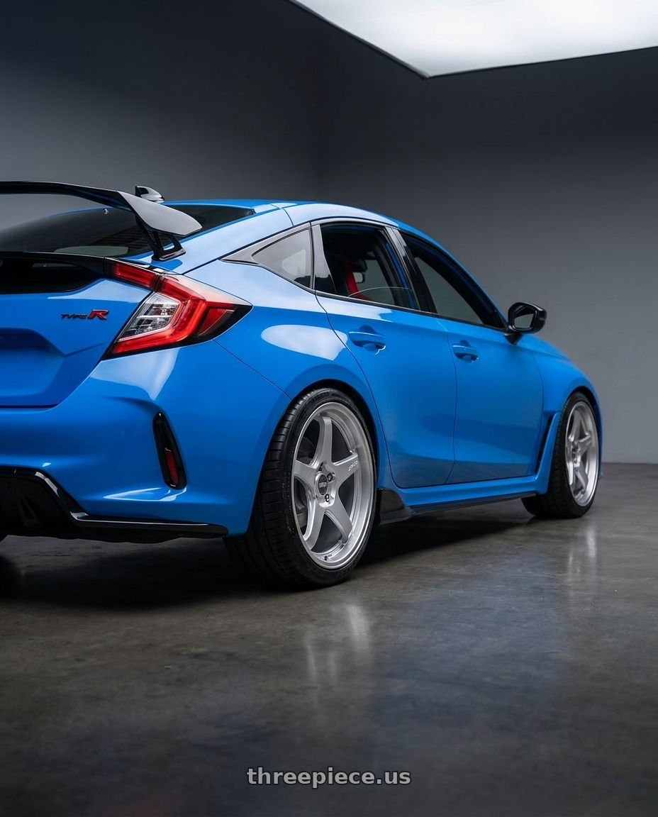 2020 Honda Civic Type R with ESR Wheels APEX SERIES AP5 5x120 19x9.5 +35 Hyper Silver wheels rear three quarter view square tires