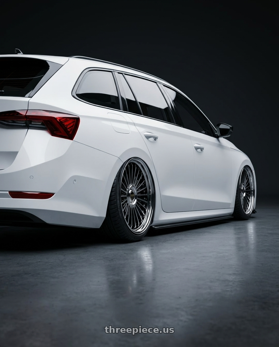 2025 SKODA OCTAVIA with Work Emitz Black Polish 5x114.3 19x9.0 +45 wheels rear three quarter view slight stretch tires
