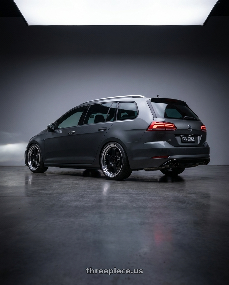2019 GOLF R with SSR Professor SP1 5x112 18X9+37 NR Disk Black wheels rear three quarter view square tires