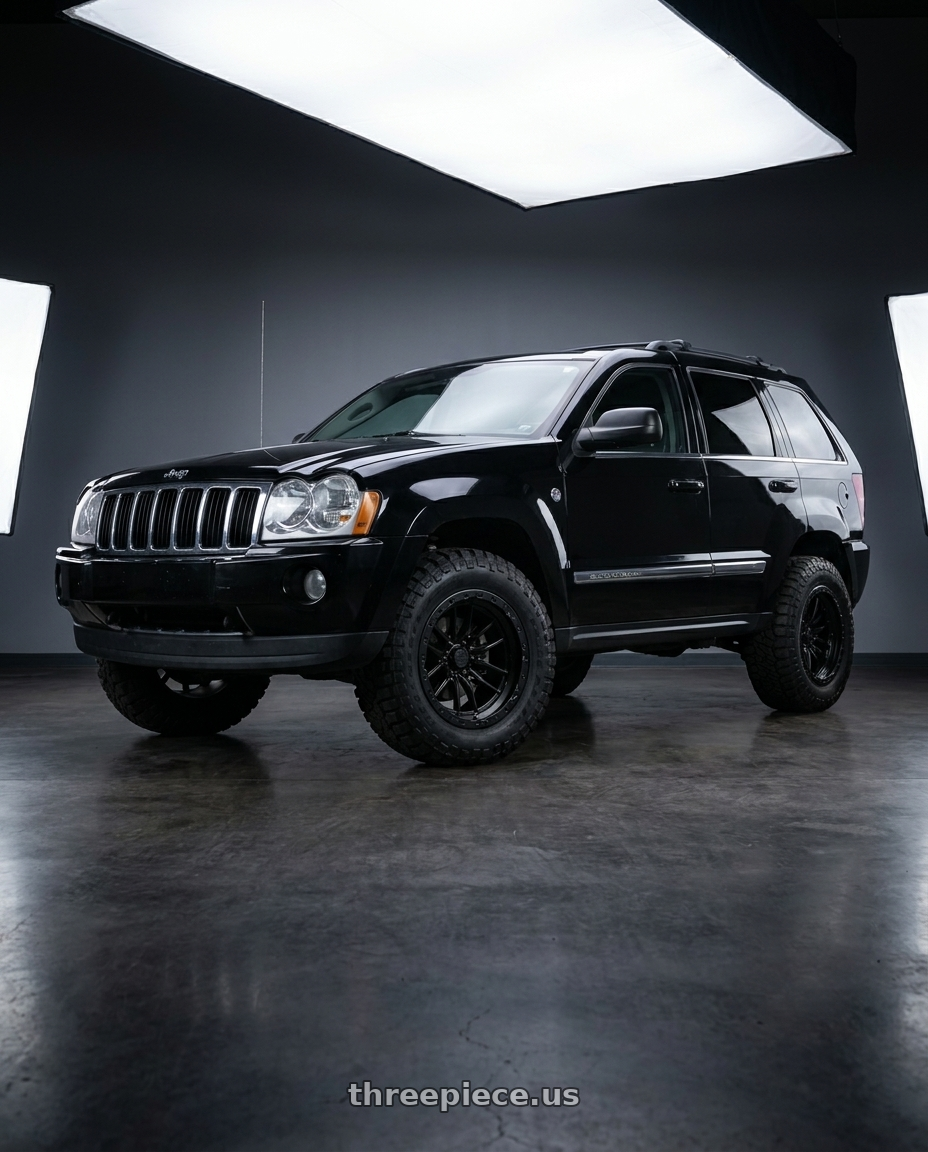2006 Jeep Grand Cherokee with LOCK OFFROAD KRAWLER 5x127 18x9 -12 Matte Black W Matte Black Ring wheels