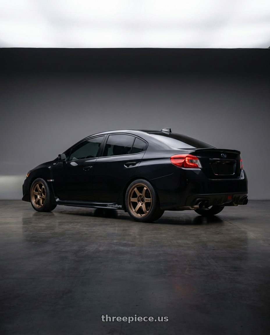 2017 Subaru wrx with Volk Racing TE37 Progressive Model 6x139.7 18x9+0 Large PCD wheels rear three quarter view square tires