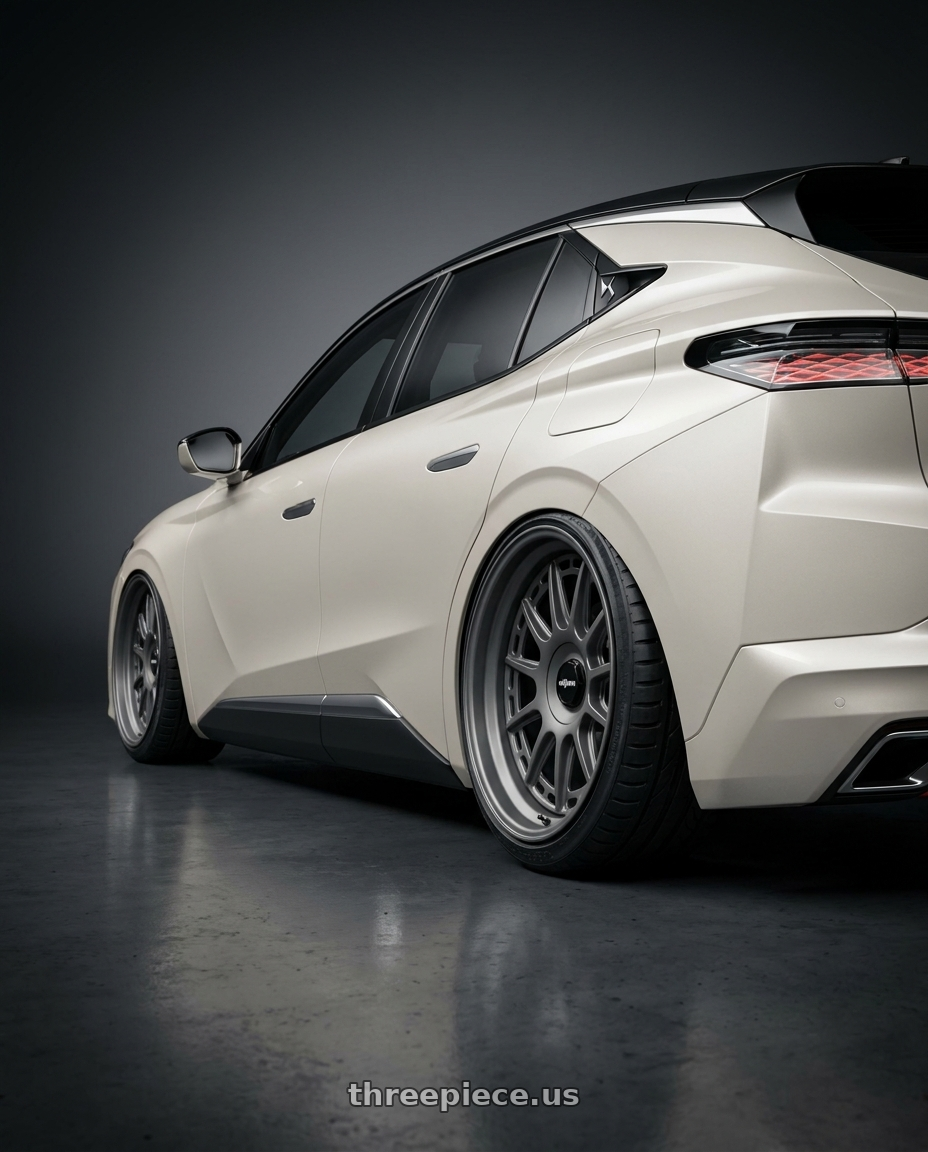 2024 Citroen DS4 with Rotiform 741 5x114.3 21x9 +32 MATTE ANTHRACITE wheels rear three quarter view extreme stretch tires