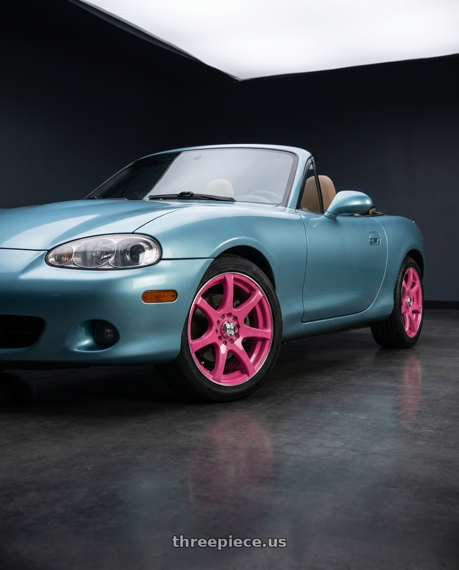 2002 Mazda Miata with RTX Ink 4x100 15x6.5 +40 Diva (pink Machined) wheels
