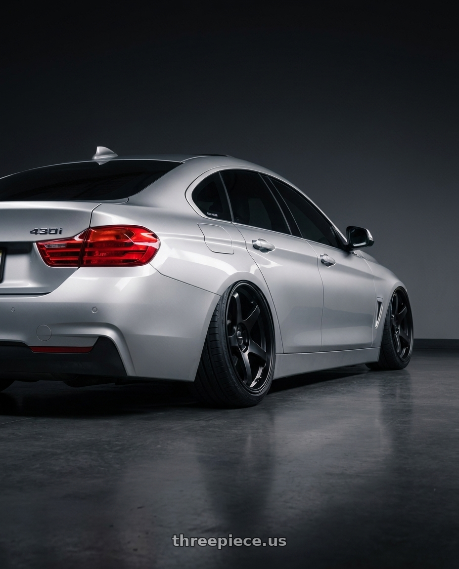2018 bmw 430i with Rosenstein Wheels CR 5X114.3 19X10.5 +38 Matte Black wheels rear three quarter view extreme stretch tires