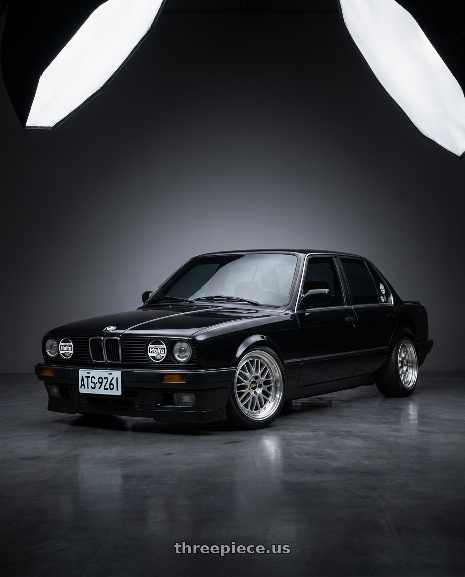 1989 bmw e30 with BBS LM 4x100 17x7.5+40 Diamond Silver wheels