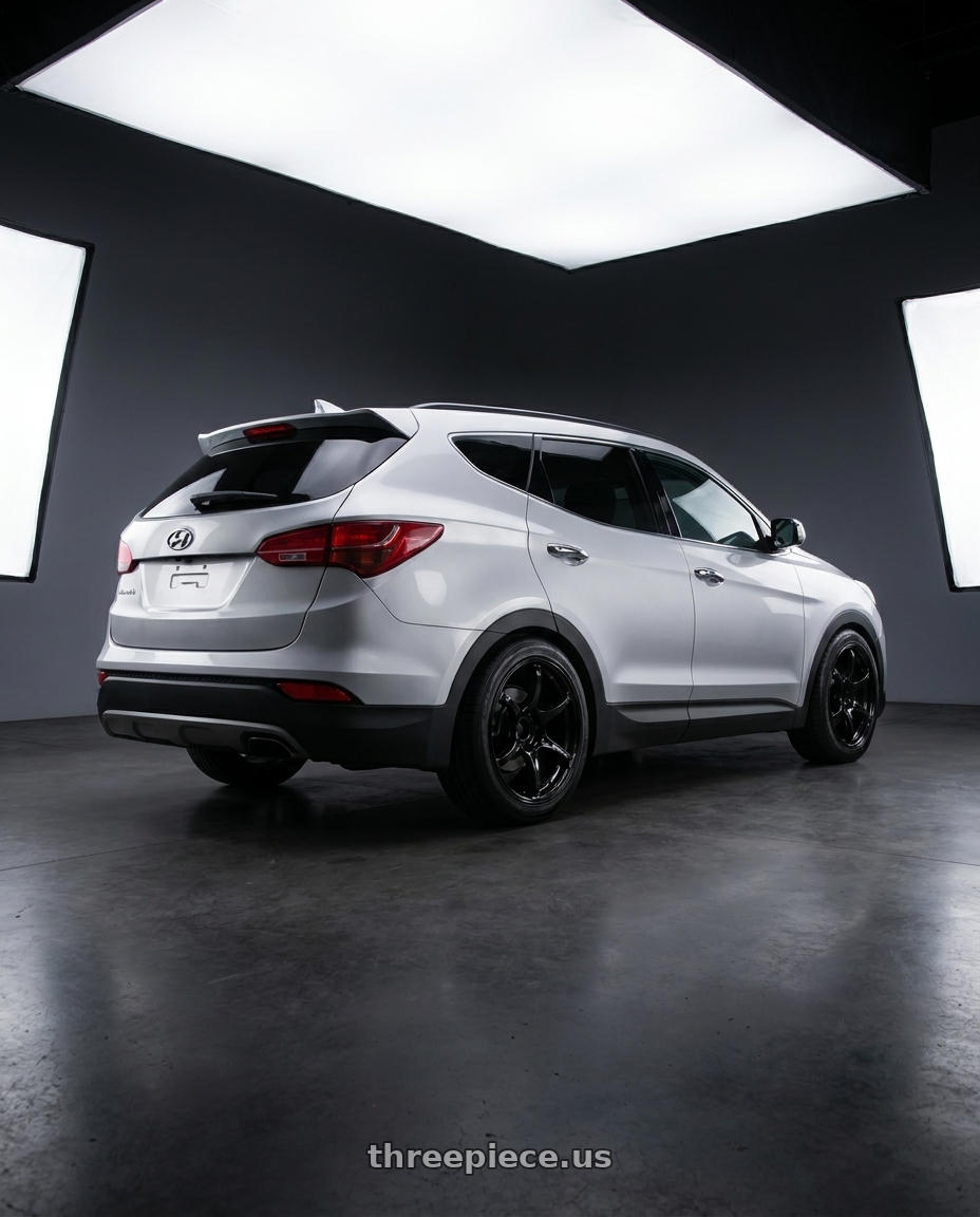 2014 Hyundai Santafe with Advan RGIII 5x114.3 18x9.0+25 Gloss Black wheels rear three quarter view square tires