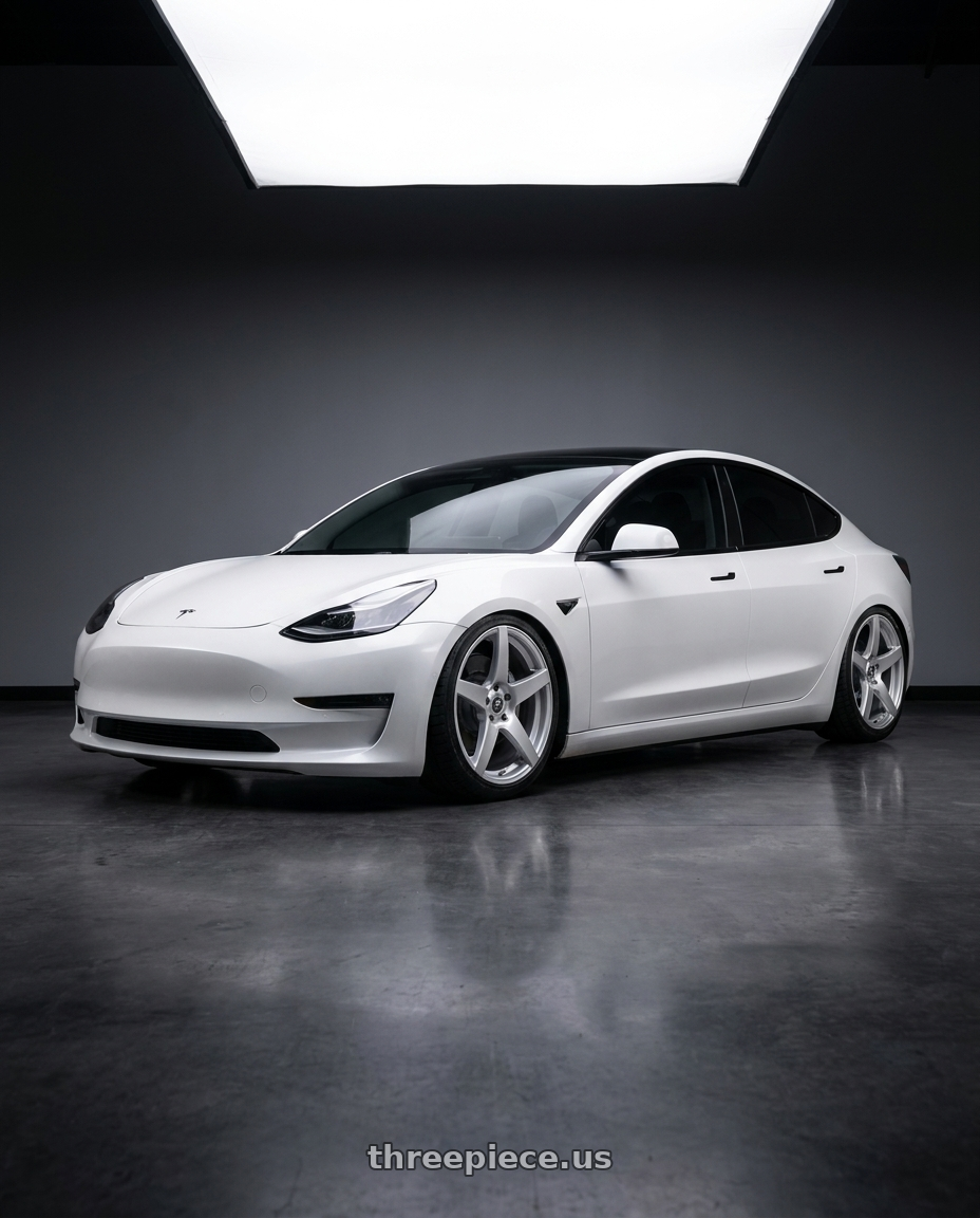 2023 Tesla Model 3 with Forgestar CF5 5x114.3 19x9.5 +29 Gloss Silver wheels