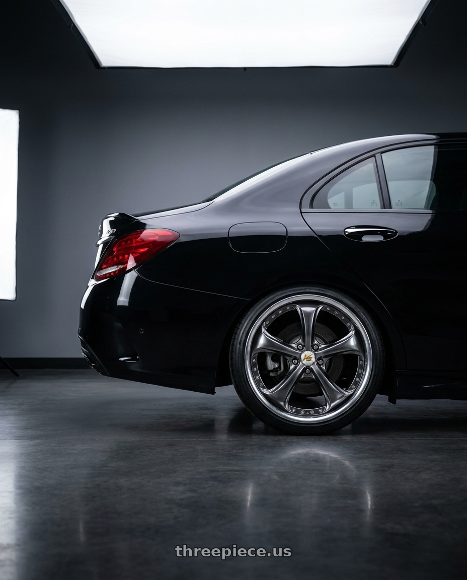 2018 mercedes benz c43 amg with Work Wheels VS-KF 5x112 19x8.5+47 Brilliant Silver Black A Disk FULL REVERSE wheels rear three quarter view square tires