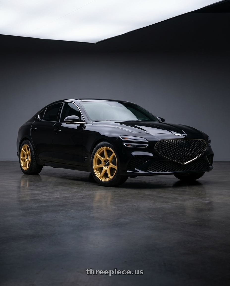 2023 Genesis G70 Sport Prestige, Victoria Black with Motegi MR154 BATTLE 5X114.3 18X9.5 +38 GOLD wheels