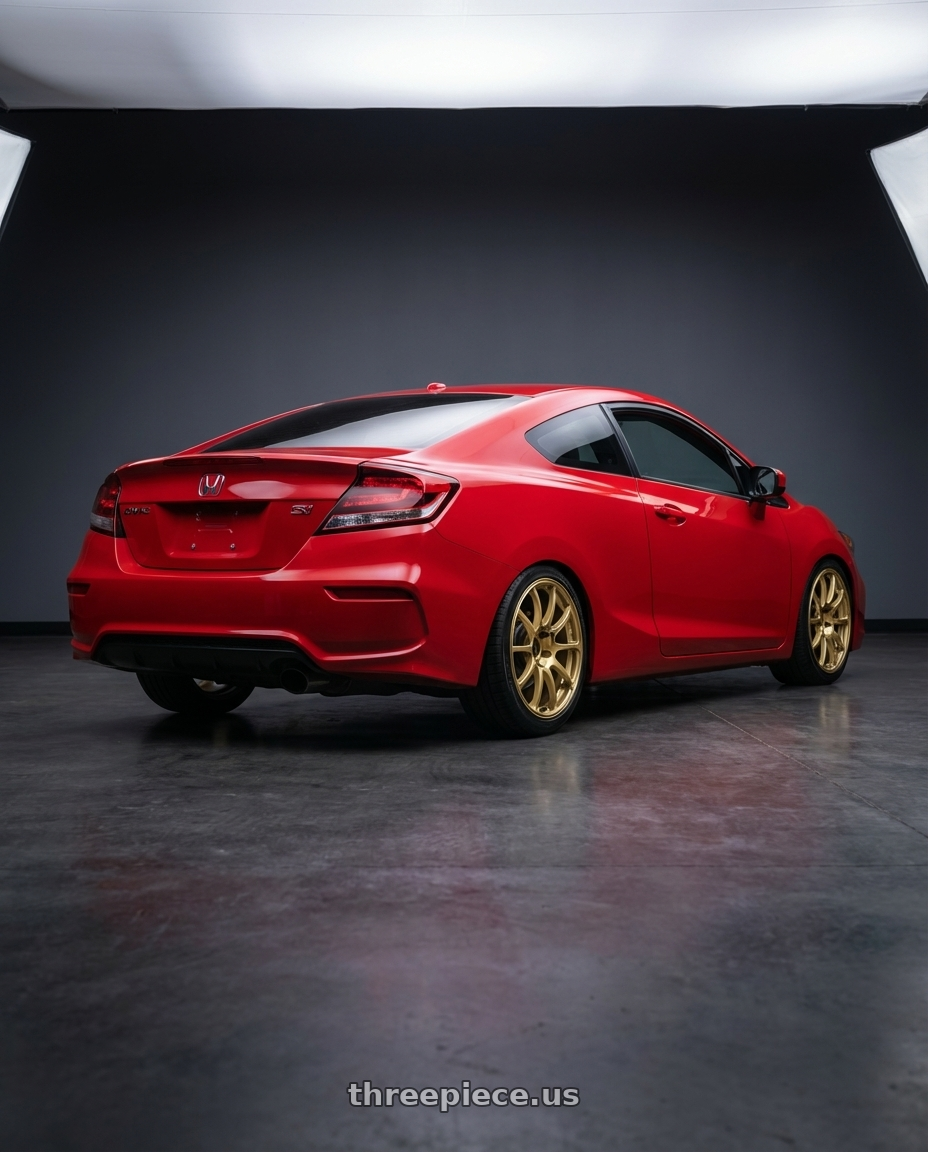 2015 Honda Civic Si with Advan RCIII 5x114.3 17x8+53 Gold wheels rear three quarter view square tires