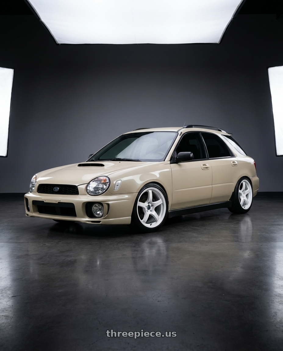2002 subaru wrx wagon with Gram Lights 57CR 5x100 17x9 +38 CERAMIC WHITE PEARL wheels