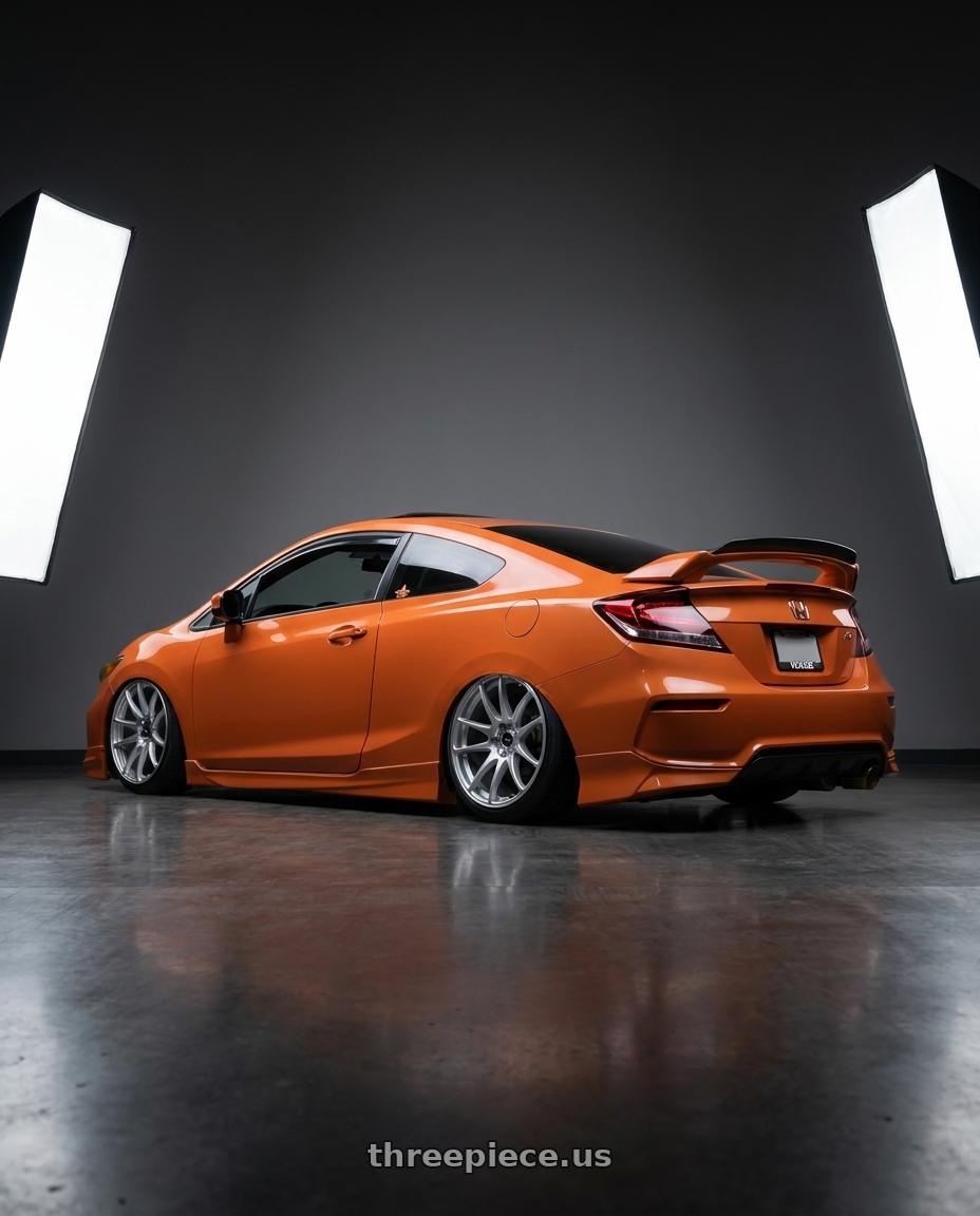 2015 civic si with Vors TR4 5x120 17x9  +30 Silver Machine Face wheels rear three quarter view slight stretch tires