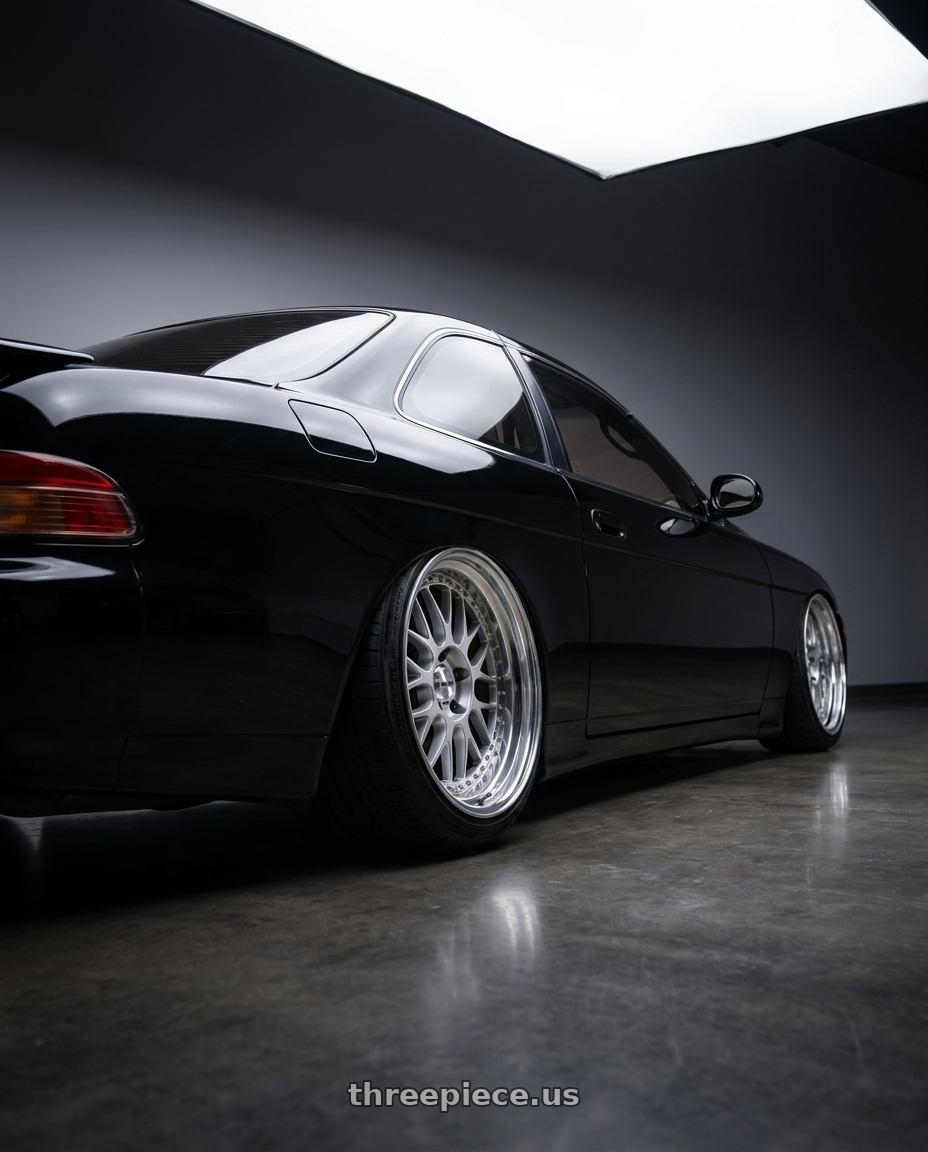 1992 lexus sc400 with Work Meister M1 3p 5x114.3 18x9+38 O Disk Silver wheels rear three quarter view extreme stretch tires
