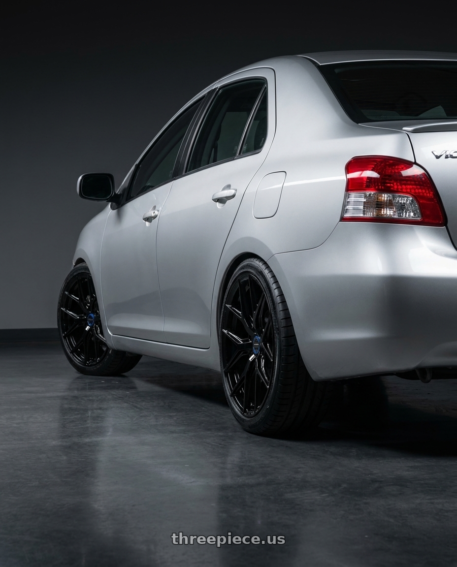 2007 Toyota Vios with VOSSEN HF6-4 6X139.7 18x9 +0 GLOSS BLACK wheels rear three quarter view square tires