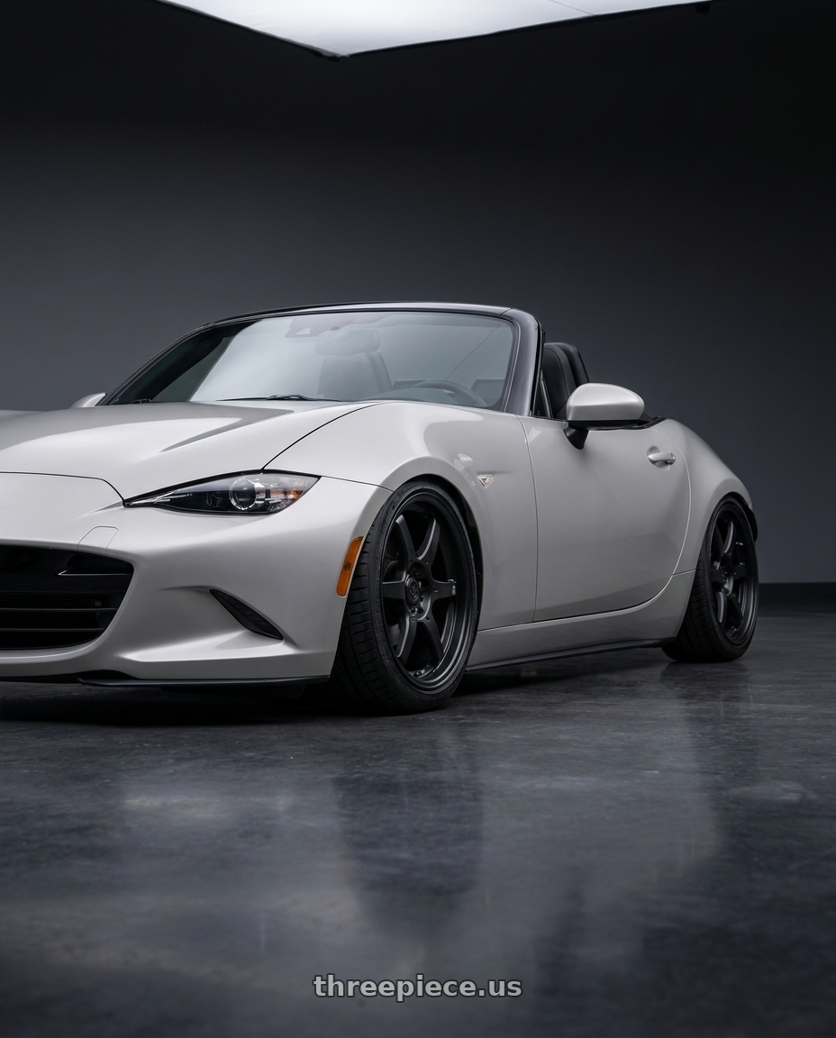 2021 Mazda MX-5 Miata ND with Konig Backbone 5x114.3 17x7.5+45 Matte Black Milling Logo on Spoke wheels