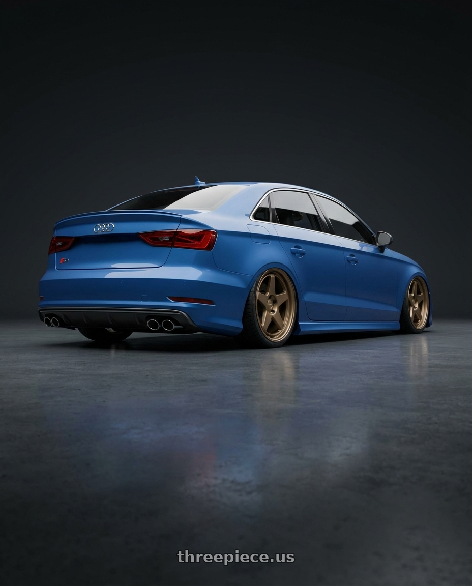 2019 Audi S3 8V with Kansei K12B KNP 5X112 18x8.5 35 Bronze wheels rear three quarter view slight stretch tires