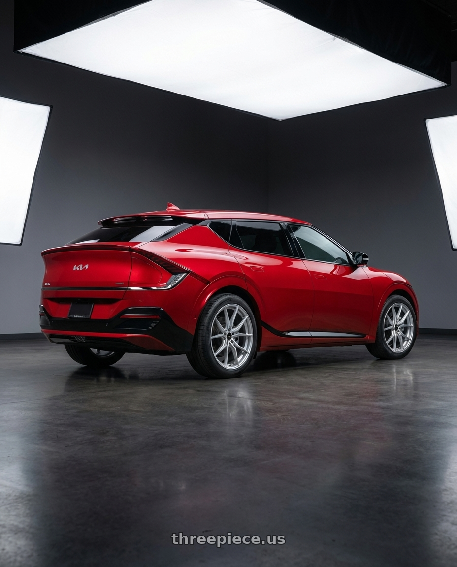 2024 kia ev6 with Advanti Racing 80S Hybris 5x114.3 20x8.5 +40 Silver with Machined Face wheels rear three quarter view square tires