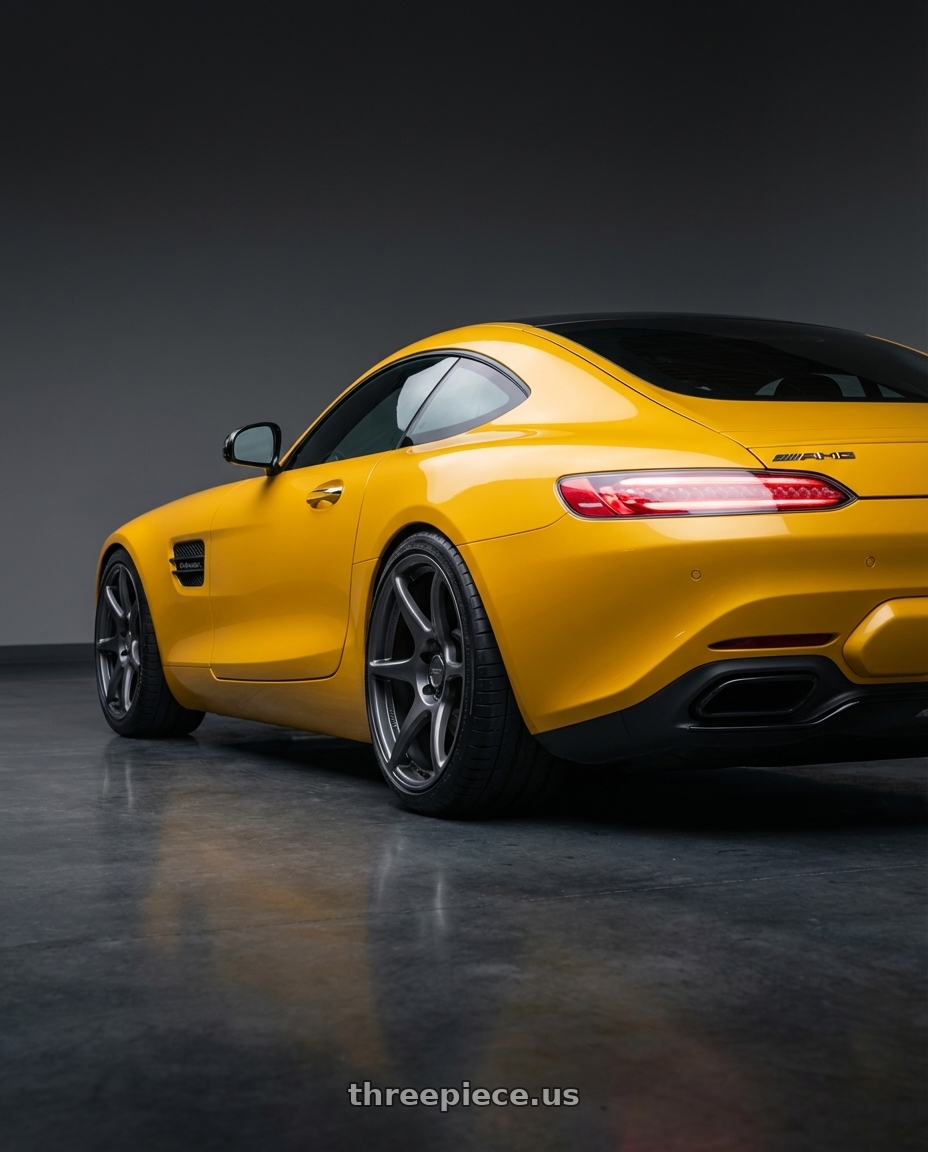 2019 Mercedes-Benz AMG GT with Kansei K11G Tandem 5X112 19x9.5 22 Gunmetal wheels rear three quarter view square tires