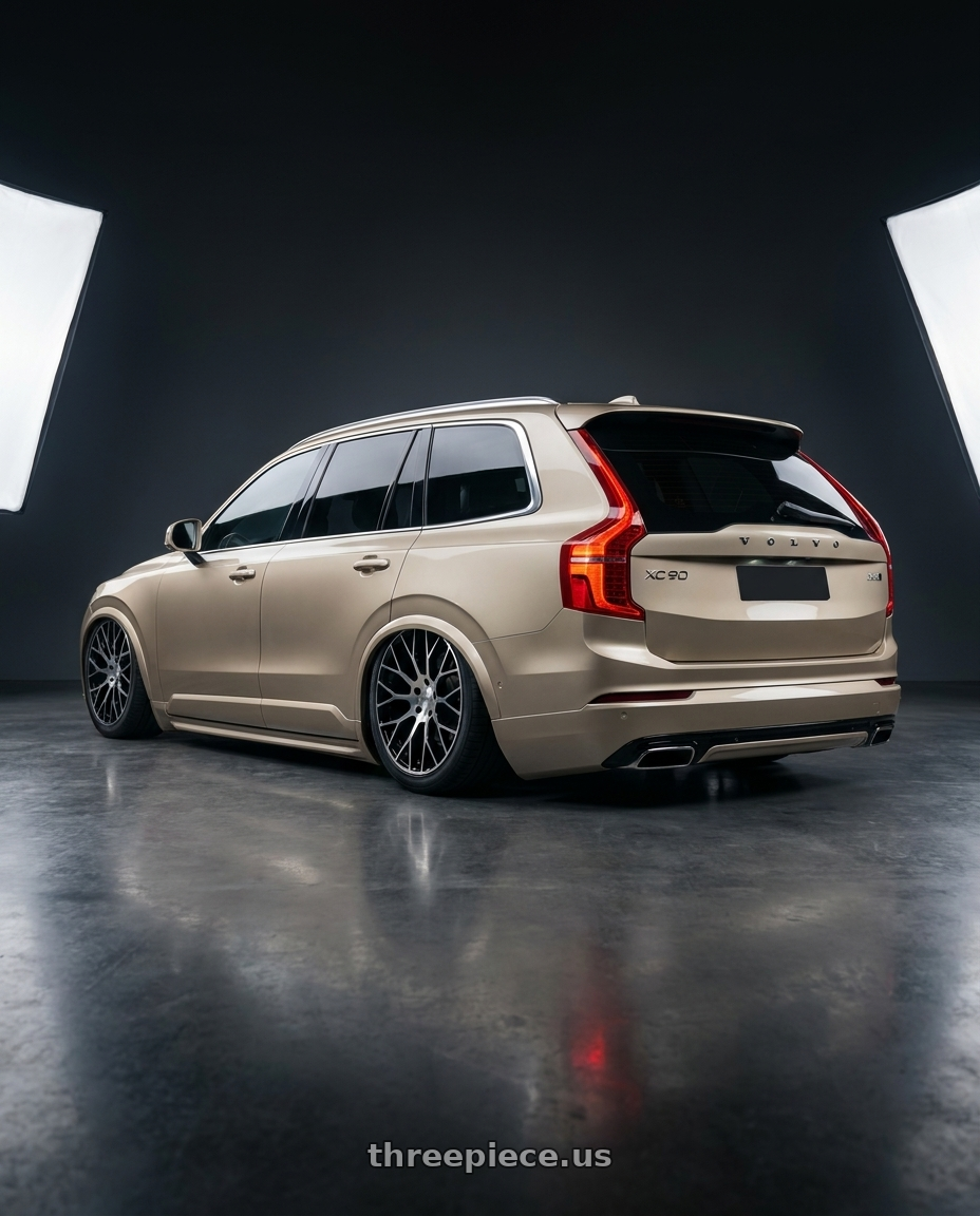 2024 VOLVO XC90 with Petrol P2B 5X114.3 15X7 +40 GLOSS BLACK W/ MACHINED FACE wheels rear three quarter view square tires