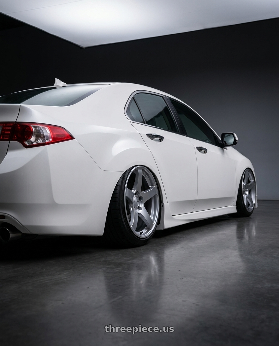 2013 Acura TSX with Ssr Gtv01 5x114.3 18x8+35  GLARE SILVER wheels rear three quarter view slight stretch tires