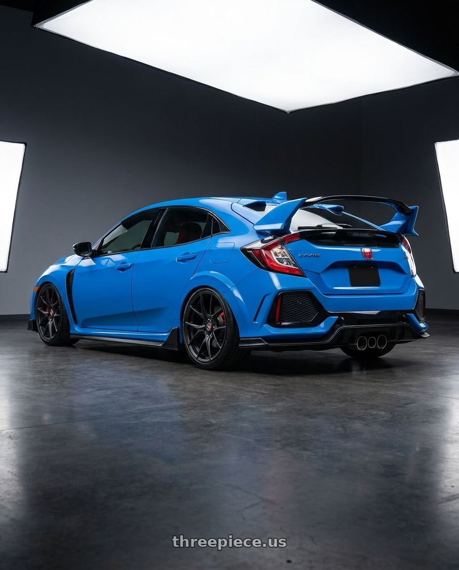 2020 Honda Civic Type R with Forgestar CF5V 5x120 19x9 +38 Satin Black wheels rear three quarter view slight stretch tires