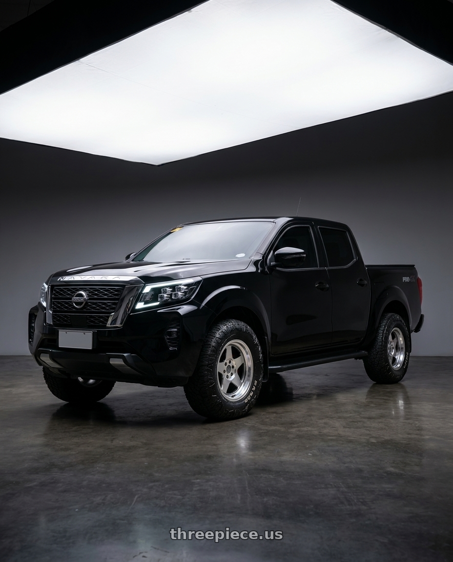 2022 Nissan Navara with Black Rhino CRAWLER 5X127 17X8.5 -32 SILVER W/ MIRROR FACE & BLACK LIP RING wheels