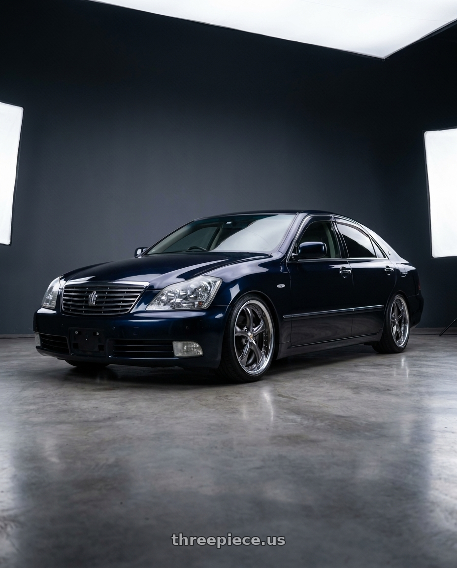 2007 Toyota Crown Royal Saloon G 3.0 GRS182 Dark Crystal Blue with Work Wheels VS-KF 5X114.3 19x9+15 Brilliant Silver Black A Disk FULL REVERSE wheels