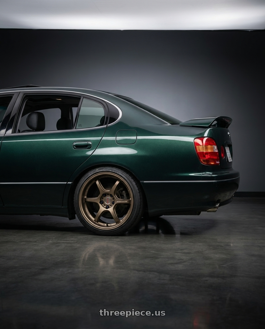 1998 toyota aristo with Work Emotion D9r 5x114.3 18x9.5 +23 Matte Bronze wheels rear three quarter view square tires