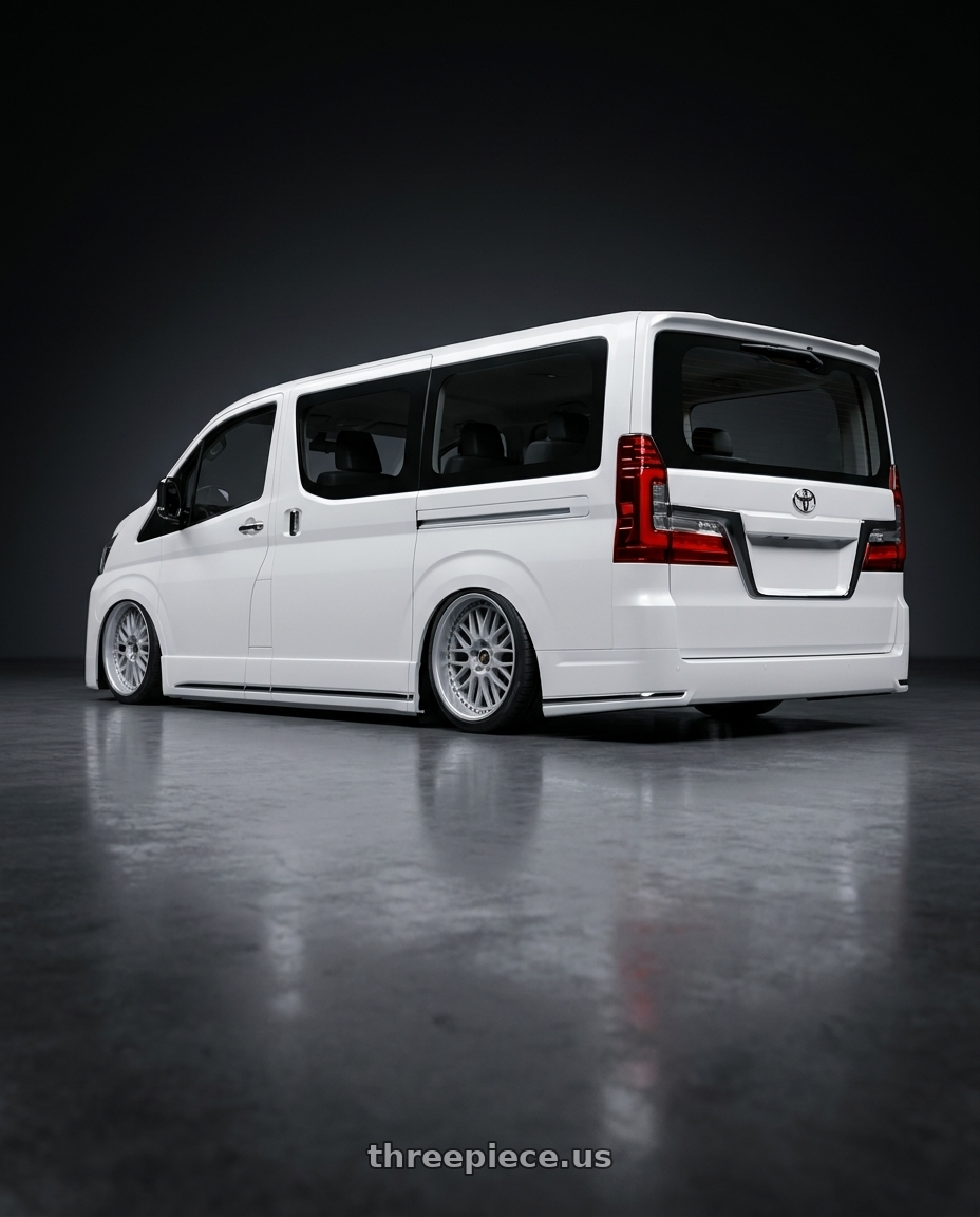2026 Toyota Granvia  with Work Vs-Xx 5x100 18x7+51 A Disk Light Grey Silver wheels rear three quarter view square tires