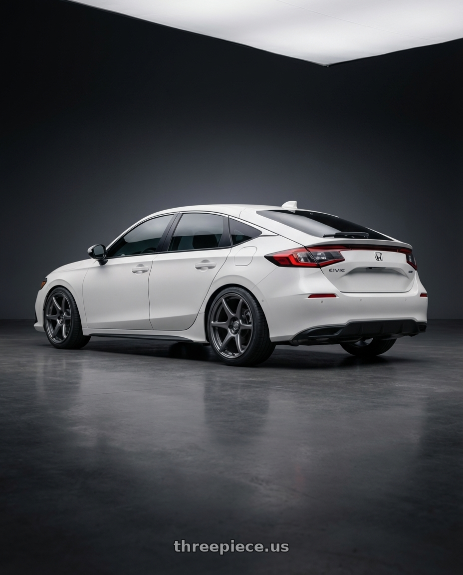 2024 Honda Civic with Kansei K11G Tandem 5x114.3 18x8.5 35 Gunmetal wheels rear three quarter view square tires