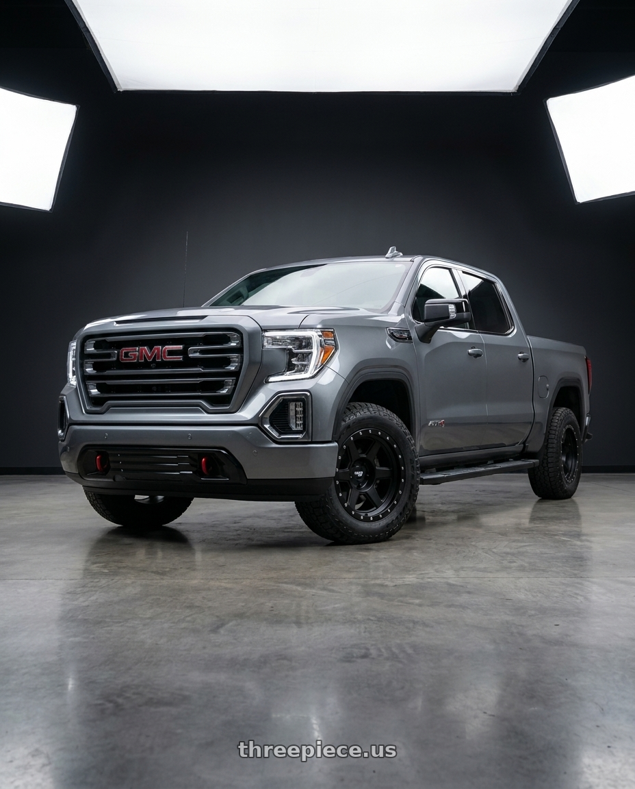 2021 GMC Sierra 1500 AT4 with Dirty Life Compound 9315 6x139.7 18x9-12 Matte Black wheels