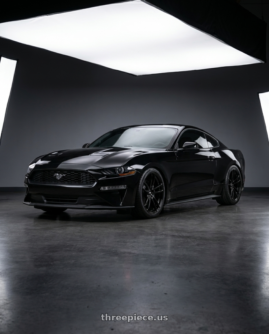 2021 Ford Mustang GT with American Racing AR941 MACH FIVE 5X114.3 19X11 +25 GLOSS BLACK wheels