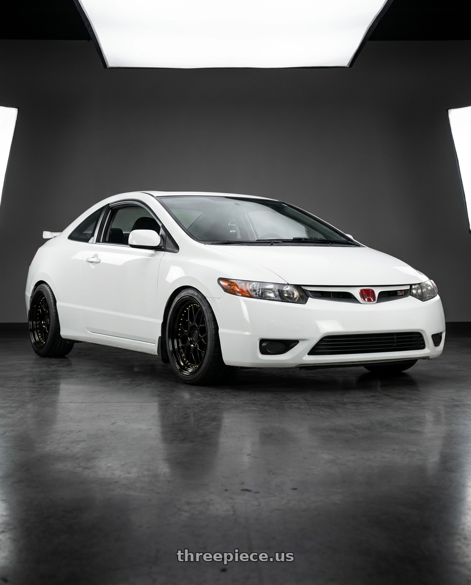2008 honda civic si coupe with Aodhan DS01 5x114.3 18x9.5+22 Gloss Black W /Gold Rivets wheels