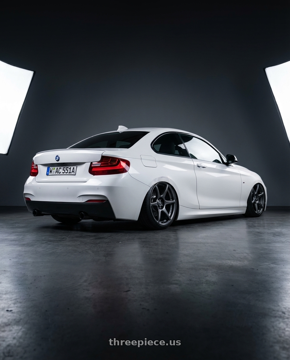 2018 BMW 2 Series F22 with Kansei K11G Tandem 5X120 19x9.5 22 Gunmetal wheels rear three quarter view slight stretch tires