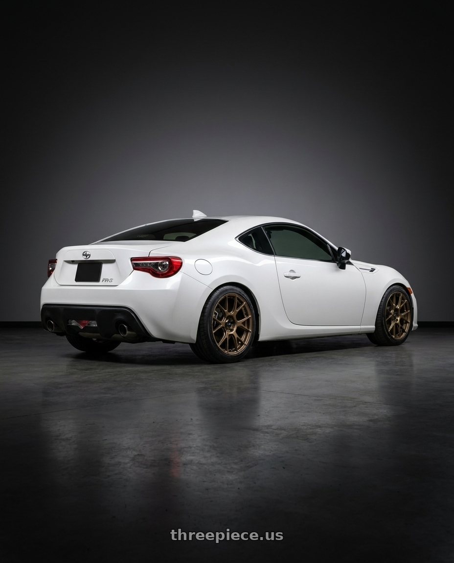 2016 Scion FR-S with Konig Ampliform 5x100 17x8+40 Gloss Bronze wheels rear three quarter view square tires