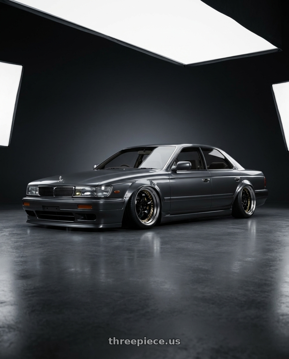 1995 Nissan laurel with Work Meister S1 3P 5x100 18x9+48 A Disk Black wheels