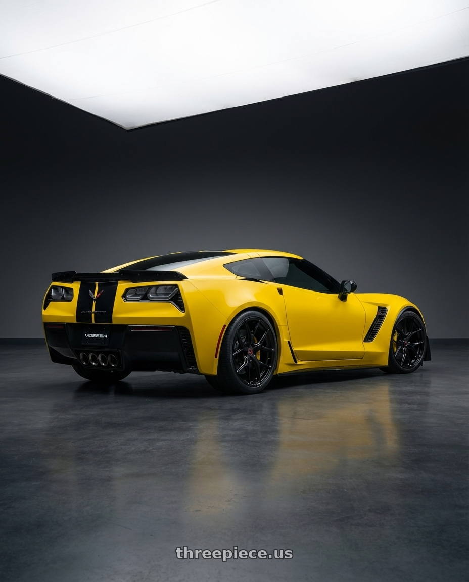 2018 Chevrolet Corvette C7 with Vossen HF-5 19x10 / 5x120.65 / ET28 / Deep / 70.3 CB - Gloss Black Wheel - HF5-9C60 wheels rear three quarter view square tires