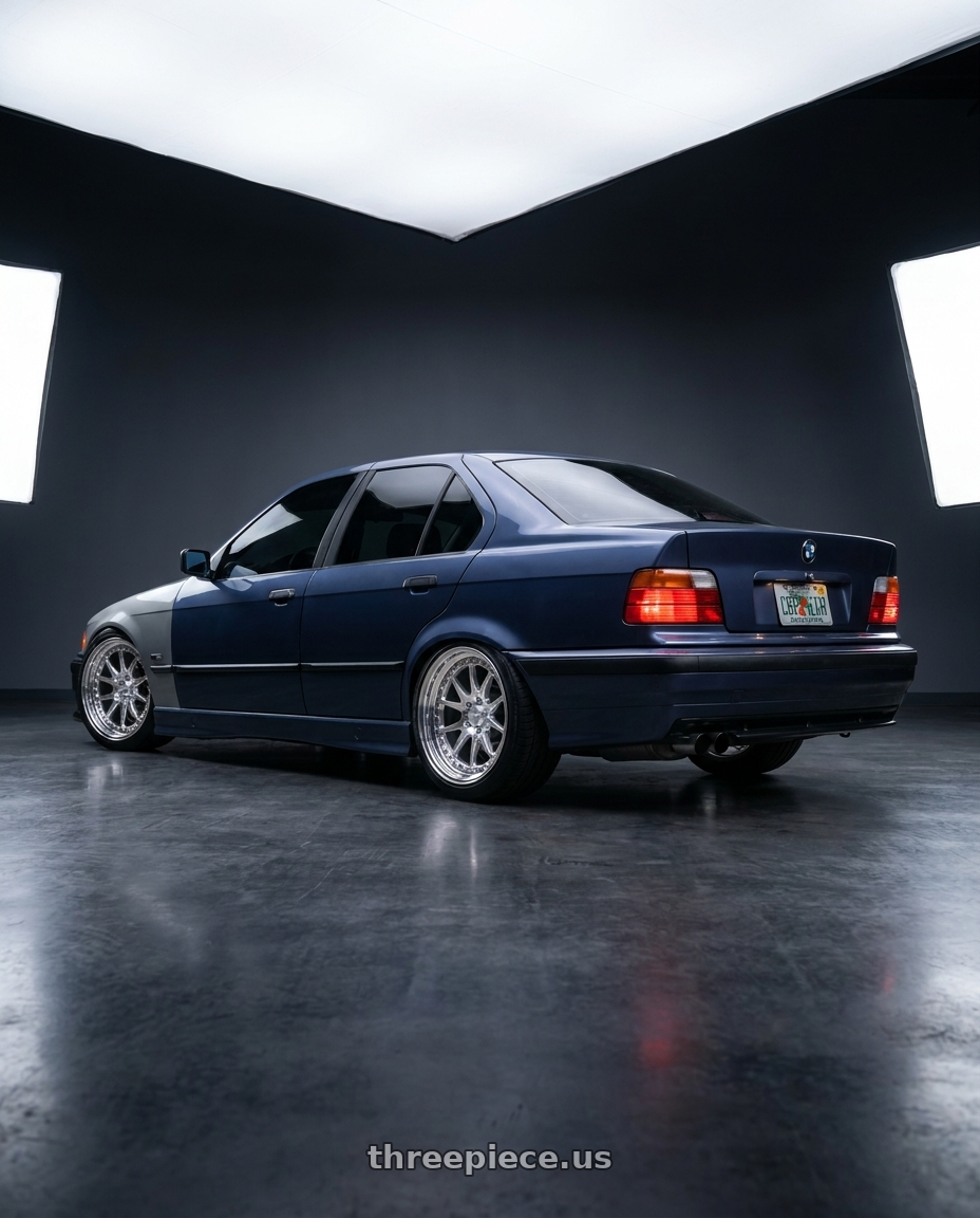 1997 bmw 3 series with CCW CZ05 5x120 17x9.5 +30 Polished wheels rear three quarter view slight stretch tires