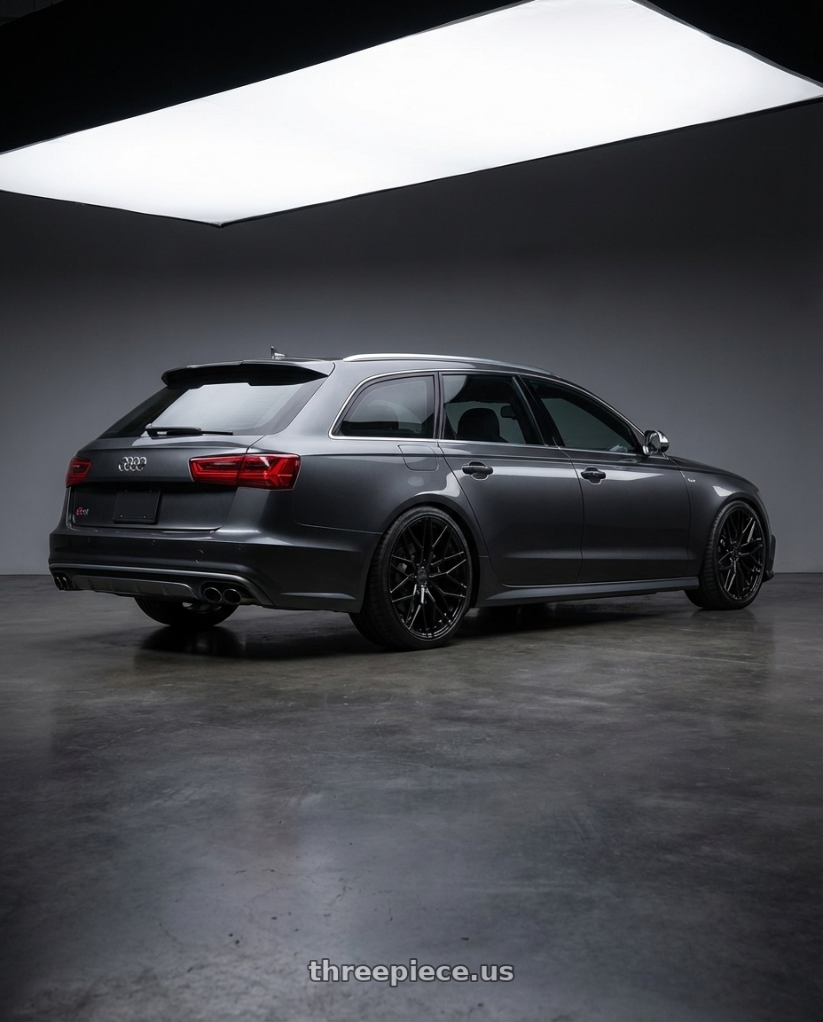 2016 Audi S6 C7 with Avant Garde Wheels M520R 5X112 20x10 +35 Gloss Black wheels rear three quarter view square tires